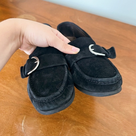 AGL • Buckle Flat loafer moccasin slip on black suede leather driving moc - Picture 10 of 13